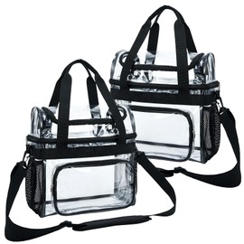 BORMELUN Clear Lunch Bag women Heavy-Duty Tote, Handle Shoulder for Work Concert College Sport Stadium 12x6x12 (2packs Black)