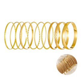 Herr Ozean Pack of 10 Bangles for Women, 14k Gold-Plated, Multi-Layer Stackable Bangle Set, Vintage Adjustable Stacking Bracelets, Bracelet Jewellery for Women for Wedding and Party, 8 cm, Stainless