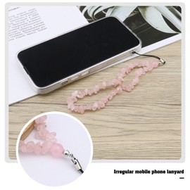 EMSea 2PCS Phone Charm Crushed Stone Anti-Lost Phone Chain Lanyard Hand Wrist Strap Hanging Strap Bracelet for Keychains Wallet Handbag Decoration 25cm (Pink & White)