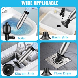 WOHPW Toilet Plunger, High Pressure Toilet Plunger Toilet Auger Air with Real-Time Barometer for Bathroom, Sinks, Kitchen, Heavy Duty Drain Unclogger - Powerful Toilet Snake Drain Clog Remover Tool