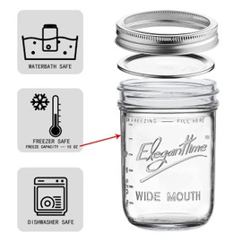 eleganttime Wide Mouth Mason Jars 16 oz,12 Pack Canning Jars with Lids,Airtight Container Glass Jars for Candles,Home Decor,Overnight Oats,Fruit Preserves,Jam or Jelly