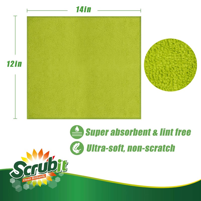 SCRUBIT Microfiber Cleaning Cloth - 8PK- Super Soft Cloths for