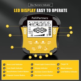PalliPartners Metal Detector for Adults Waterproof-Professional Higher Accuracy Gold Detector with LCD Display,5 Mode,Advanced DSP Chip 12" Coil(Yellow)