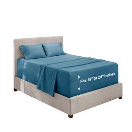 Hearth & Harbor Extra Deep Pocket Queen Sheets Set - 4 Piece Hotel Luxury Bed Sheets Set Fits Up to 24" Mattress - Ultra Soft Luxury Bed Sheet Set - Soft & Breathable, Blue Heaven