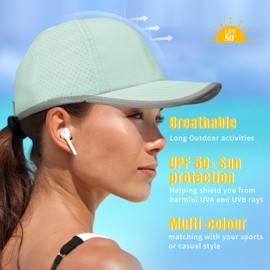 Women Criss Cross Ponytail Hat Mesh Quick Dry Baseball Cap High Messy Bun Ponycap with Reflective Brim Mint