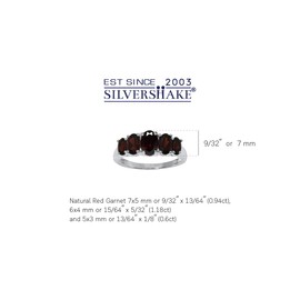 Silvershake Graduated 5-Stone Gemstone in White Gold Plated 925 Sterling Silver Right Hand Anniversary Ring Jewelry for Women, 12, Sterling Silver Rhodium (White Gold Plated), natural red garnet -