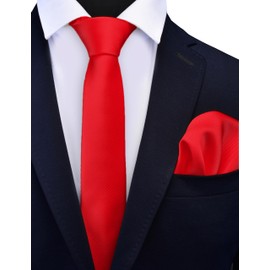 GUSLESON Red Tie for Men Solid Formal 6cm Slim Skinny Necktie and Handkerchief Set For Wedding (0754-51)