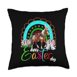 Happy Easter Day Bunny Horse Chocolate Eggs Basket Rainbow Throw Pillow