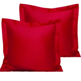 NTBAY 500 Thread Count 2 Pack Cotton Euro Bed Shams, Super Soft and Breathable Square Pillow Shams, 26 x 26 Inches, Red