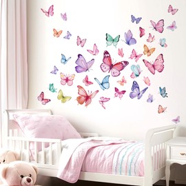 wondever wondever Watercolor Butterfly Wall Decals for Girls Room Colorful Butterflies Peel and Stick Wall Art Stickers Decor Bedroom Baby Nursery