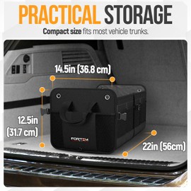 FORTEM Organizador de Maletero de Coche y SUV - Organizador de Coche para Almacenamiento – Caja Plegable con 2 Compartimentos - Base Antideslizante - Cinchas Ajustables - Tapa Extraíble (Negro)