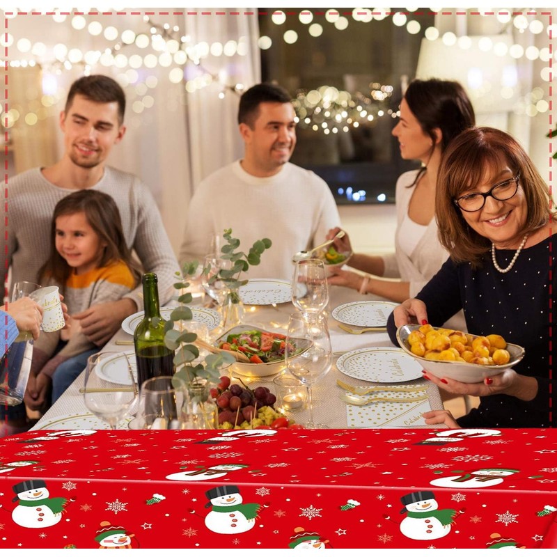 COSORO 137*274cm Plastic Christmas Tablecloths Party,Large Xmas Table Cloth Rectangle