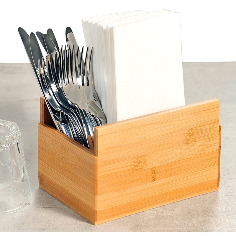 KESPER 70854 Napkin Dispenser Cutlery Tray FSC Certified Bamboo/Cutlery Holder/Box