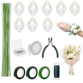 JDRGJTH 164 PCS Floral Wire Arrangement Tools Kit with 26 Gauge Stem Wire Floral Tape Corsage Pin Floral Wire Cutter White Ribbon Pearl Wrist for DIY Wrist Corsages Wreath Making
