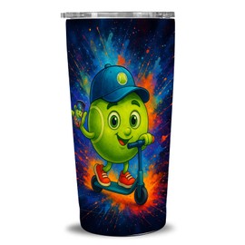 20 oz Tennis Tumbler, Vacuum Insulated Stainless Steel Skinny Travel Mug with Lid & Straw, Ball Cartoon, Funny Court Stats Panel, Car Cup Holder Friendly, Tennis Gifts for Players Women Men Coach