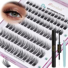 Obeyalash Eyelashes Individual Kit Cluster Lashes with Bond and Seal Glue Tweezers D Curl 8-14mm Mix DIY Eyelash Extension at Home Natural Look (SNR012)