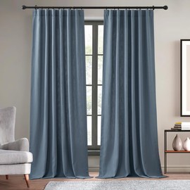 KGORGE Blue Faux Linen Curtains 96 inches Long 2 Panels Set, Privacy UV Protection Window Curtains, Light Filtering Farmhouse Decor Pinch Pleated Window Drapes for Living Room, Demin, 52 inches Wide