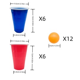 24Pcs Table Tennis Party Game Set 6 Red Cups 6 Blue Cups 12 Balls Reusable Plastic Cups for Birthday Party Dinner Tabletop Game Camping Indoor Outdoor Party Bash Essentials