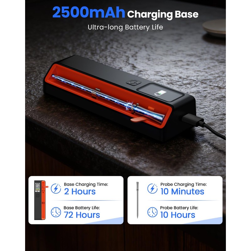 PROGRACE Smart Bluetooth Wireless Meat Thermometer: Standalone Base, WiFi Unlimited