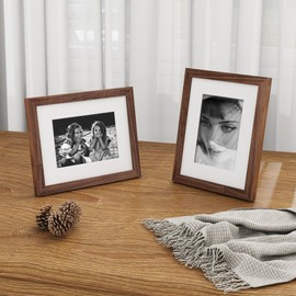 8x10 Picture Frame, USA-Sourced Natural Walnut Wood Photo Frame 8"x10" with Tempered Glass, 8x10 Wood Frame Matted to 5x7, Rustic 8 by 10 Picture Frame for Wall & Tabletop Display, 1 Pack
