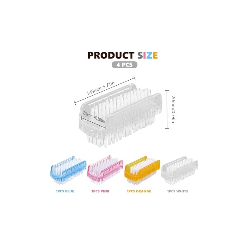 4 Pcs Double Sided Nail Brush, Nail Cleaning Brush, Plastic