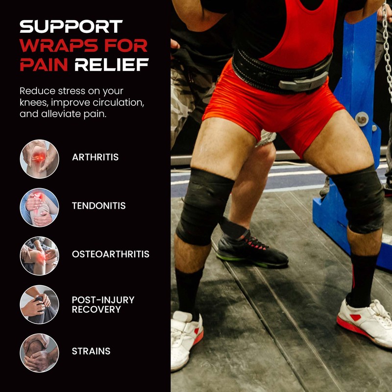 GYM CORE Knee Wraps - 80" Heavy Duty Knee Brace