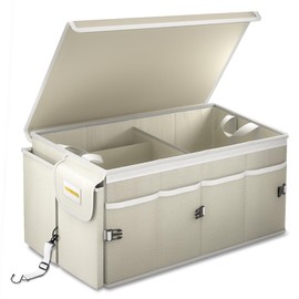 MIKKUPPA Car Trunk Organizer - 65L Collapsible Trunk Organizer with Lid, Sturdy Car Storage for SUV Auto Truck Van with Adjustable Straps and Non Slip Bottom (White)