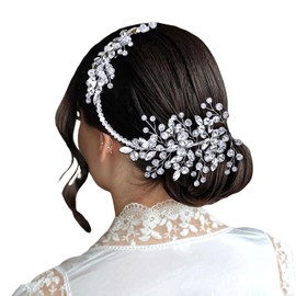 JHOO Wedding Silver Rhinestone Headband Bridal Rhinestone Hair Accessories Crystal Headpiece Bridal Party Crystal Hair Bands (Silver, One Size) HP804-silver