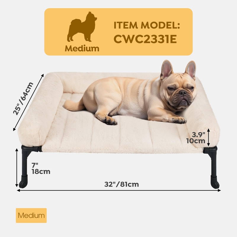 Veehoo Cooling Elevated Dog Bed with Fluffy Plush Bolster Cushion,