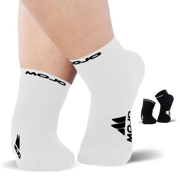 Mojo Compression Socks - White Athletic Ankle Length (15-20mmHg) for Medium Support - X-Large Size for Athletic Performance and Comfort - 1 Pair