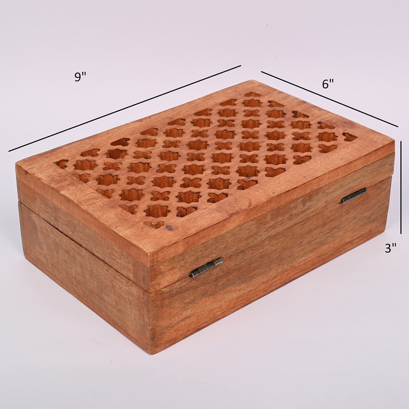 Samhita Mango Wood Decorative Wooden Box with Hinged Lid in