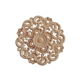 Wood Carved Appliques Decorative Onlays, Round Wood Carving Craft Decals for Door Wall Ceiling Cabinet Dresser Wardrobe Mantels Closet Retrofit Project(20cm)