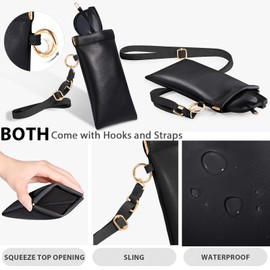 CHICECO Squeeze Top Sunglass Case-Portable Eyeglass Pouch with Adjustable Lanyard Soft Leather Glasses Case 2 Pack