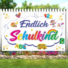 LOHAME Endlich Schulkind Banner 180 x 110cm Einschulung Deko Hintergrund Willkommen Schulanfang Banner Schulkind Girlande Einschulungsfeier Schulstart Partybanner für Kinder Mädchen Junge Schultag