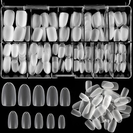 JANLOFO 500 Pieces Short Nail Tips Ultra Thin Oval Nail Design False Nails Short Nail Art Practice