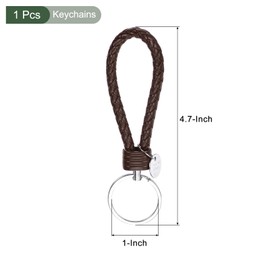 YOKIVE Braided Leather Keychains with Stainless Steel Key Ring Sleeve, Home PU Keys Ring Woven Decorating Lanyard Straps for Bags Wallets (Dark Brown)