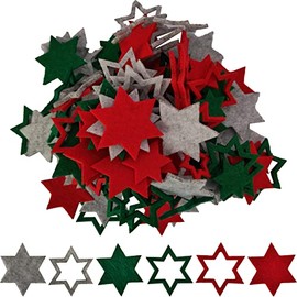 jenich (2 cm + 3.4 cm) Pack of 240 Felt Stars Christmas Confetti Stars Table Decoration Felt Stars Christmas Decoration Red Green Grey Felt Stars for Christmas DIY Crafts