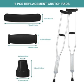 6 Pcs Heavy Duty Crutch Pad Set Padding for Walking Arm Crutches Crutch Accessory Replacement Kit with Armpits Hand Grips Covers Crutch Hand Grip and Crutch Tips for Standard Aluminum Crutches
