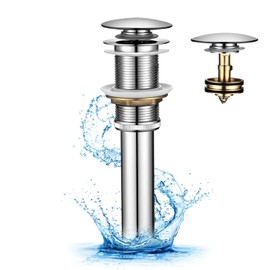 OUGOO Drain Fitting Sink without Overflow (Chrome), Pop Up Valve for Sink, Drain Valve Made of Brass, Anti Clogging Drains for Washbasin