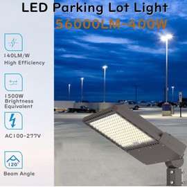 WHLED 400W LED Parking Lot Light with Slip Fitter, 5000K Daylight 56000Lm, 1500W HPSHID Equivalent, Commercial Outdoor Security Flood Lighting
