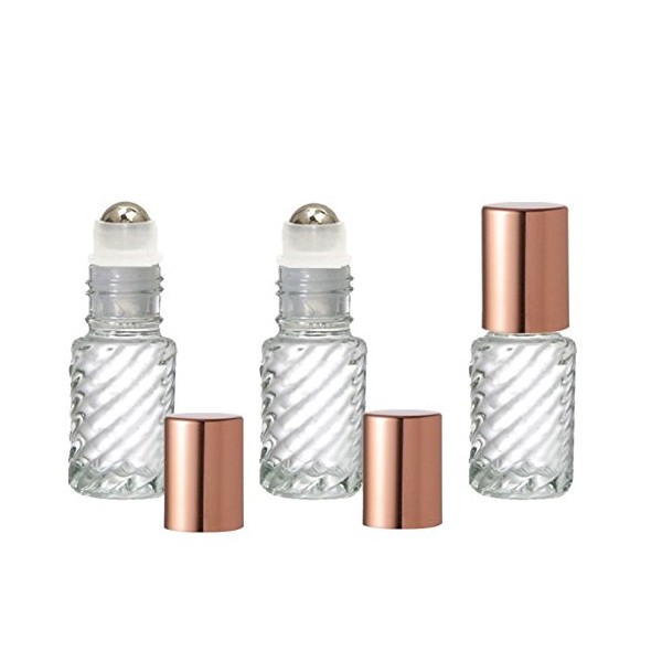 Grand Parfums Colored Glass Aromatherapy 4ml Rollon Bottles with Stainless Steel Roller and COPPER CAPS (12 Sets, Clear)