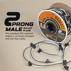 MADCATZ 20 Counts 18AWG Double Male Bullet Plug 2-Prong Continuous Wire Harness Roll - 6 Inch Lead Between Plugs, Side Marker Lights, Truck, Trailer, RVs
