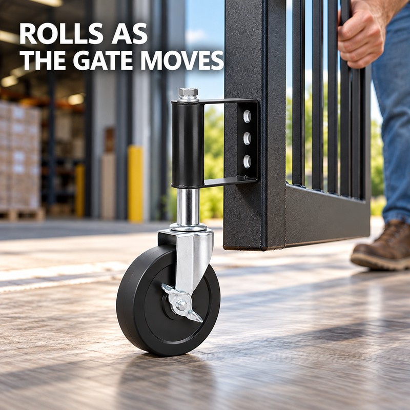 4-Inch Spring-Loaded Swing Gate Caster Wheel with Rubber Tire and