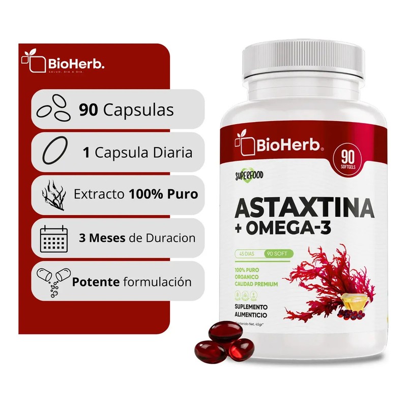 BioHerb Astaxantina 12mg Omega 3 EPA y DHA Fórmula Premium