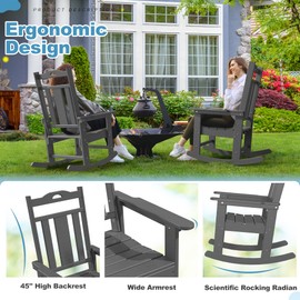 nalone Outdoor Rocking Chair, Oversized Porch Rocker Chair for Adult, All-Weather Resistant Patio Rocking Chair for Garden Lawn(Grey)