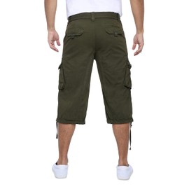 X RAY Men's Belted Long Cargo Shorts for Men, Below Knee Length Mens Cargo Shorts, 3/4 Pants (Big and Tall Shorts for Men) Olive 42