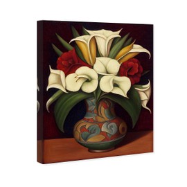 Wynwood Studio Floral and Botanical Traditional Wrapped Canvas Art - Mexican Flower Vase, Wall Art for Living Room, Bedroom, and Bathroom, 20" x 24", White and Brown Home Decor
