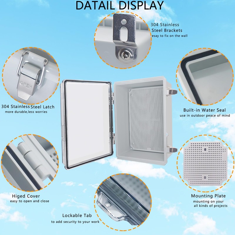 Outdoor Waterproof Box,IP67 ABS Junction Box Electrical Enclosure with Stainless