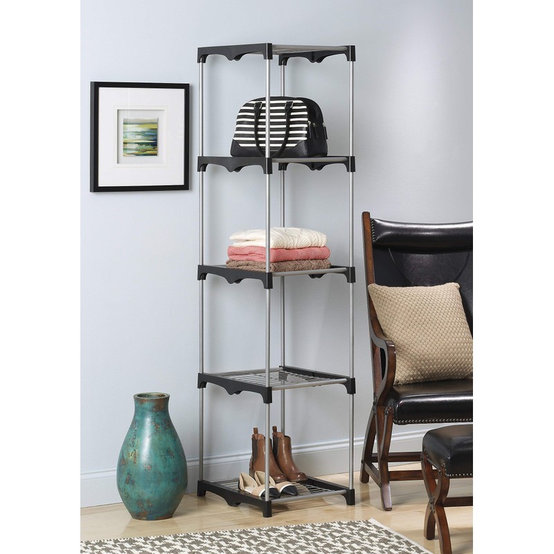 Whitmor 5 Tier Shelf Tower - Closet Storage Organizer,Silver
