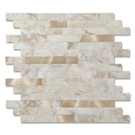 Yipscazo 1 Sheet Peel and Stick Stone Metal Tile Backsplash, Stick on Tiles for Backsplash Kitchen, Bathroom, Laundry Room, Camper, Fireplace (12'' X 12'', Beige Ecru)
